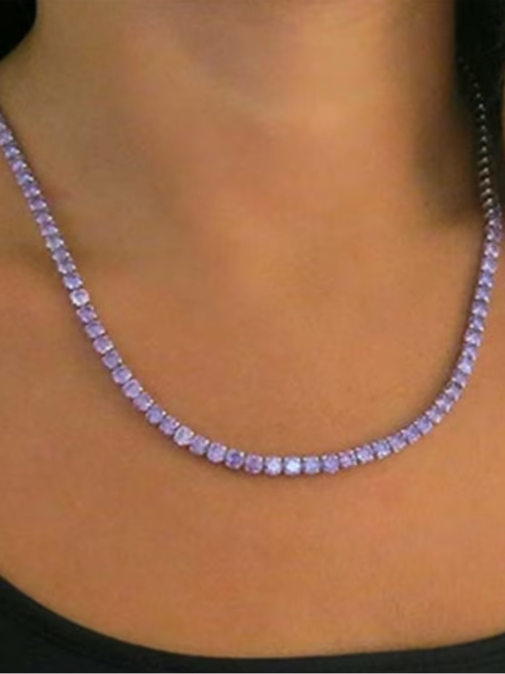 Lavender Crystal Tennis Necklace - Women Jewelry - 25.5”